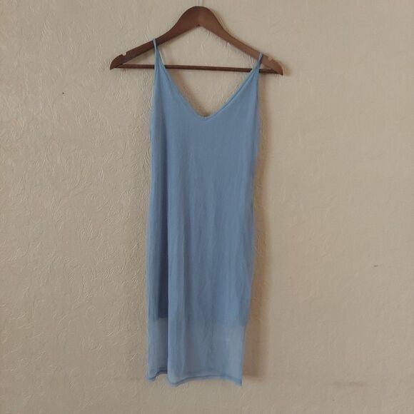 FOREVER 21 Dresses & Skirts - Forever 21 Light Blue Spaghetti Strap Bodycon Dress W Overlay Sz Small